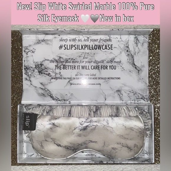 🎉HP🎉New! Slip White Swirled Marble 100% Pure Silk Eyemask 🤍🩶New in box - Picture 12 of 12